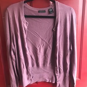 Purple cardigan sweater for work.